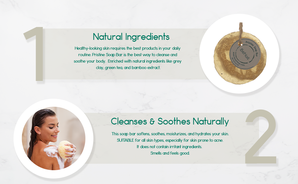 Natural Soap Bar, Infused with Green Clay, Bamboo, and Green Tea.